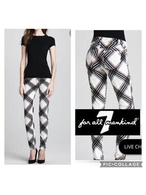 7 for all mankind Skinny Cream Velvet & Black Plaid Hoilday Pants size 27